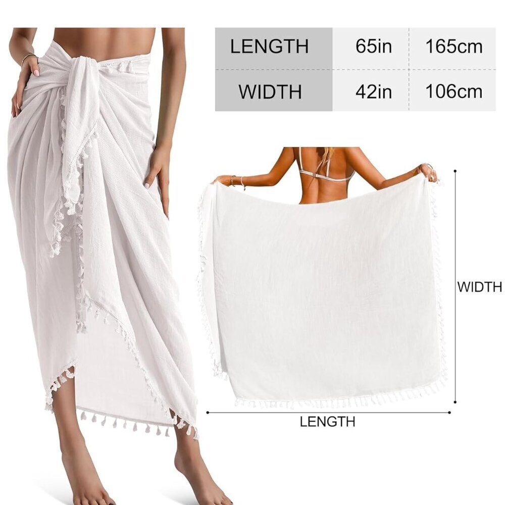 Beach Sarong Pareo Womens Semi-Sheer Swimwear Cover Ups Short Skirt with Tassels - Picture 6 of 6